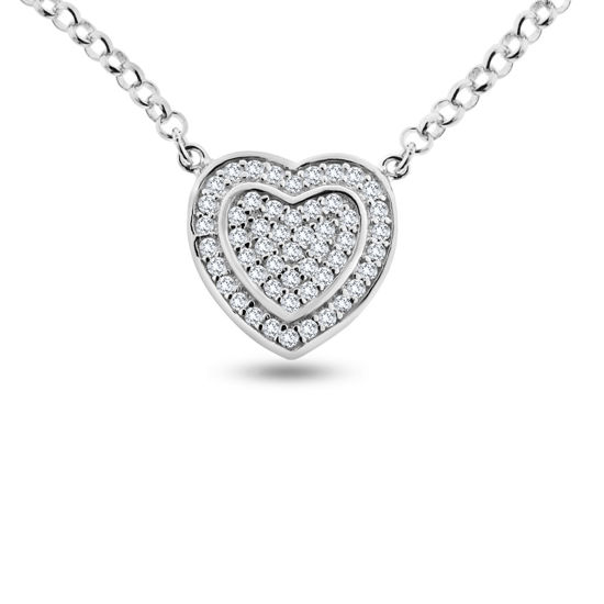 Billede af By Pind halskæde sølv rhodineret med paveret hjerte vedhæng (41+5 cm)