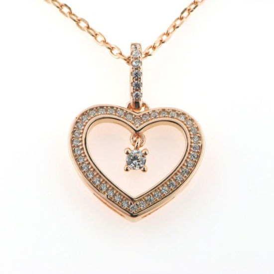 Billede af *By Pind halskæde sølv rosaforgyldt med vedhæng hjerte med zirkoniasten (40+5cm)