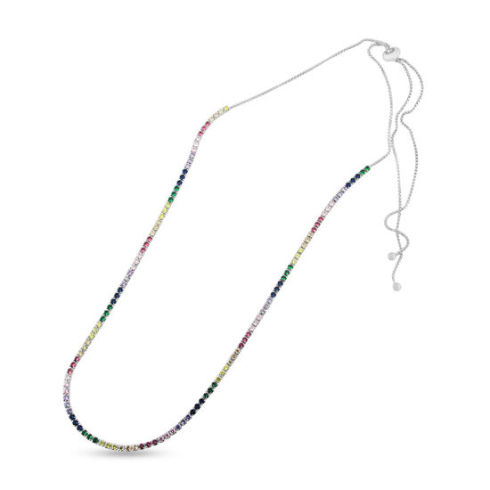 Billede af By Pind halskæde sølv rhodineret "Rainbow" farvede zirkoniasten (32-60cm)