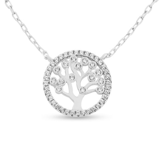Billede af By Pind halskæde sølv rhodineret "Livets træ" med zirkoniasten (40+5cm)